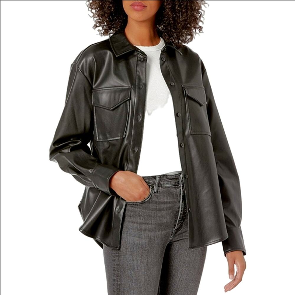 NWT The Drop x LISADNYC Black Faux Leather Oversized Shirt Jacket Shacket L